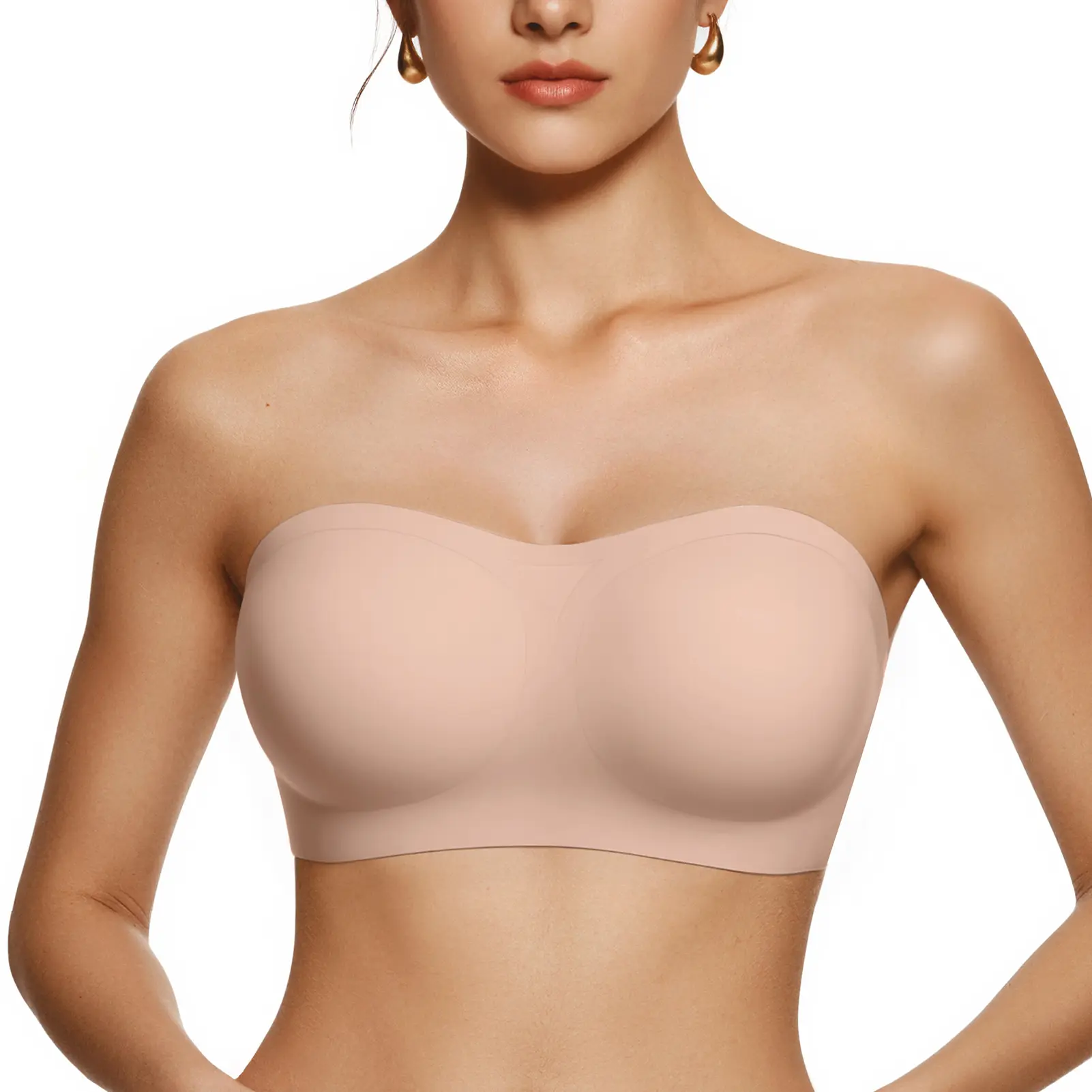 Womens Strapless Bras Jelly Push Up Bandeau Bra Non Slip Wireless Supportive Padded Bras Seamless Comfortable Tube Bra