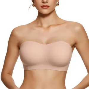 Womens Strapless Bras Jelly Push Up Bandeau Bra Non Slip Wireless Supportive Padded Bras Seamless Comfortable Tube Bra