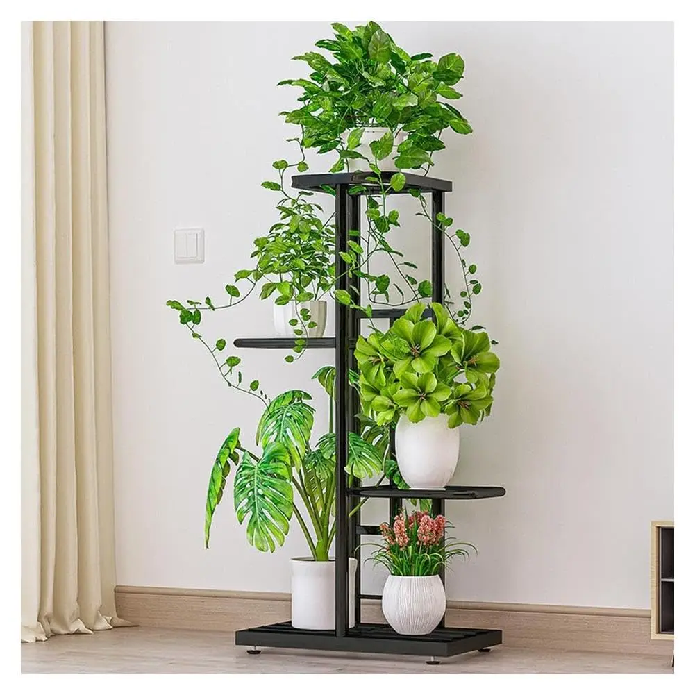 GARVEE Metal Plant Stand with 4 Levels - Flower Shelf for Indoor and Outdoor Use - Indoor Plant and Balcony Stand - 41 x 22 x 82 cm - Dark Gray with Silver