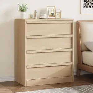 4 Drawers Nightstand for Bedroom, 39in Tall Small End Side Table with Large Storage & Anti-Tip Design, Modern Bedside Table Organizer for Living Room, Entryway - Natural Oak