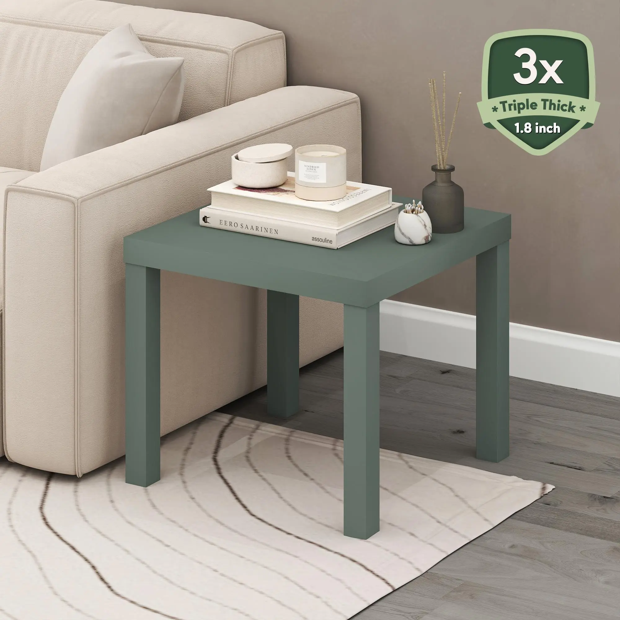 Sage Green Classic Cube-Shaped End Table - 1.8-in Thick Tabletop, Tool-Free Assembly, Practical Storage, Durable Matte Design for Bedrooms, Small Spaces, Cube-Shaped End Tables, Durable End Tables