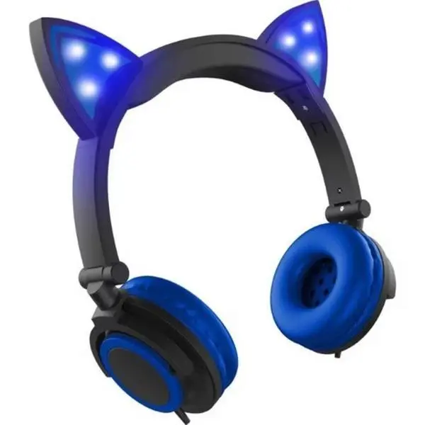 HYPE Cat Ear LED Headphones with Mic Audio Foldable Headset Earbud