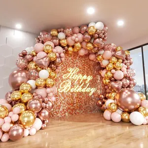 Rose Gold Balloons Arch Kit, 140Pcs Metalic Rose Gold Metallic Gold White Pink with Confetti Balloons for Bridal Shower Shower Bachelorette Birthday Wedding Girl Anniversary Decorations