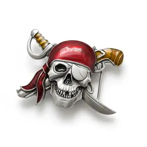 Vintage Style Enamel Pirate King Belt Buckle, Silver Tone Skull with Sword & Pistol, Novelty Streetwear Gift for Men & Women