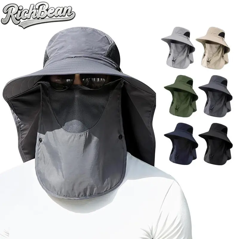 SummerVibes UPF 50+ UV Protection Detachable Fisherman Sun Hat | SunSafeTok FishingTok OutdoorTok Breathable Wide Brim Bucket Hat with Face Neck Flap | for Fishing Hiking Camping Gardening Summer Outdoor Sports