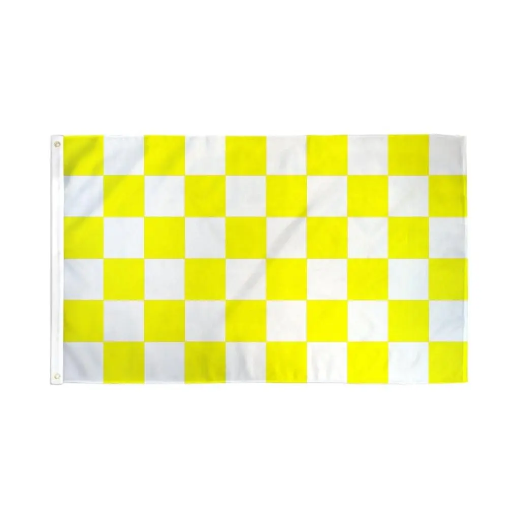 3x5ft Yellow-White Plaid Checkered Bold Colors Dye-Subl Polyester Banner - Double Edge Fabric Backdrop for Home, Party Supplies