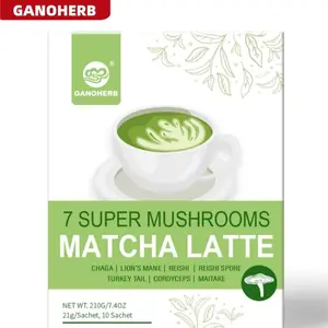 Ganoherb Mushroom Matcha Powder Latte Mix, 7.4 Ounce, 7 Superfood Mushrooms with 25% Beta-Glucans, Lions Mane, Reishi, Chaga, Coconut Powder, Ceremonial Grade Matcha Tea