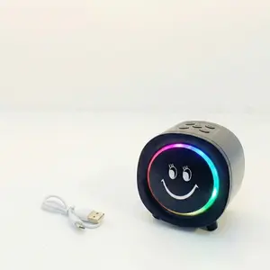 Cute Smiley Face Mini Wireless Speaker with LED Lights, Portable Rechargeable Audio, TF/AUX Input, TWS Pairing, 5W Output, for Parties, Travel, and Gifting