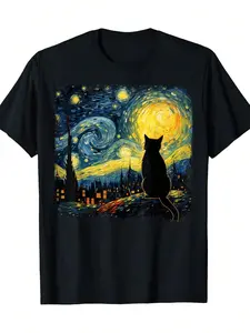 Cat Starry Night Van Gogh Cat For Cat Lover Cat Mom Cat Dad T-ShirtCouple Clothing 2025Family T-Shirt
