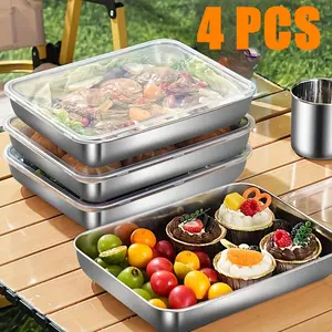 4pcs/set Stainless Steel Food Storage Containers - Large Square, Transparent Lids, Leak-proof, Stackable | Perfect for Home & Outdoor, Ideal for Meat, Fruits, Vegetables