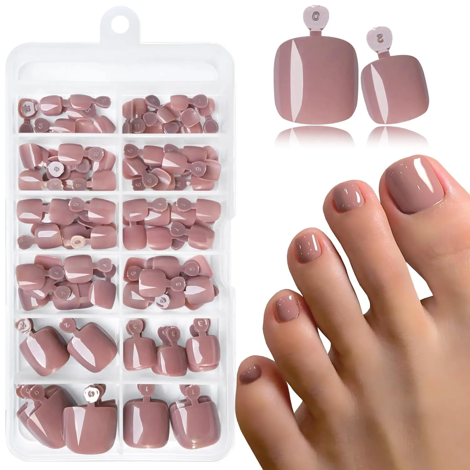 120PCS Coffee Press On Toenails for Women Short Square Fake Toe Nails with Adhesive Tabs Glue On Acrylic False Toenail Tips Easy DIY Pedicure Nail Kit for Girls Salon Quality Artificial Toenails