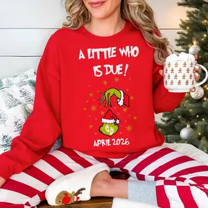 Custom Christmas Pregnancy Reveal Sweatshirt, A Little Who Is Due Shirt, Holiday Maternity Sweatshirt, Cute Christmas Pregnant Shirt, Festive Mom To Be Gift - EVA RAMOS