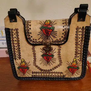 Leather Bag with Artistic Design - Handcrafted Leather Bag with Unique Artistic Patterns and Embroidery