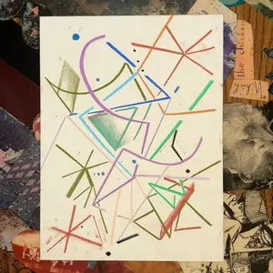 Telly & Tenzin Abstract Geometric Glyph Art - Original Hand-Drawn Mixed Media on Paper 9.4 x 12.6 Inch Unique Collaboration Artwork