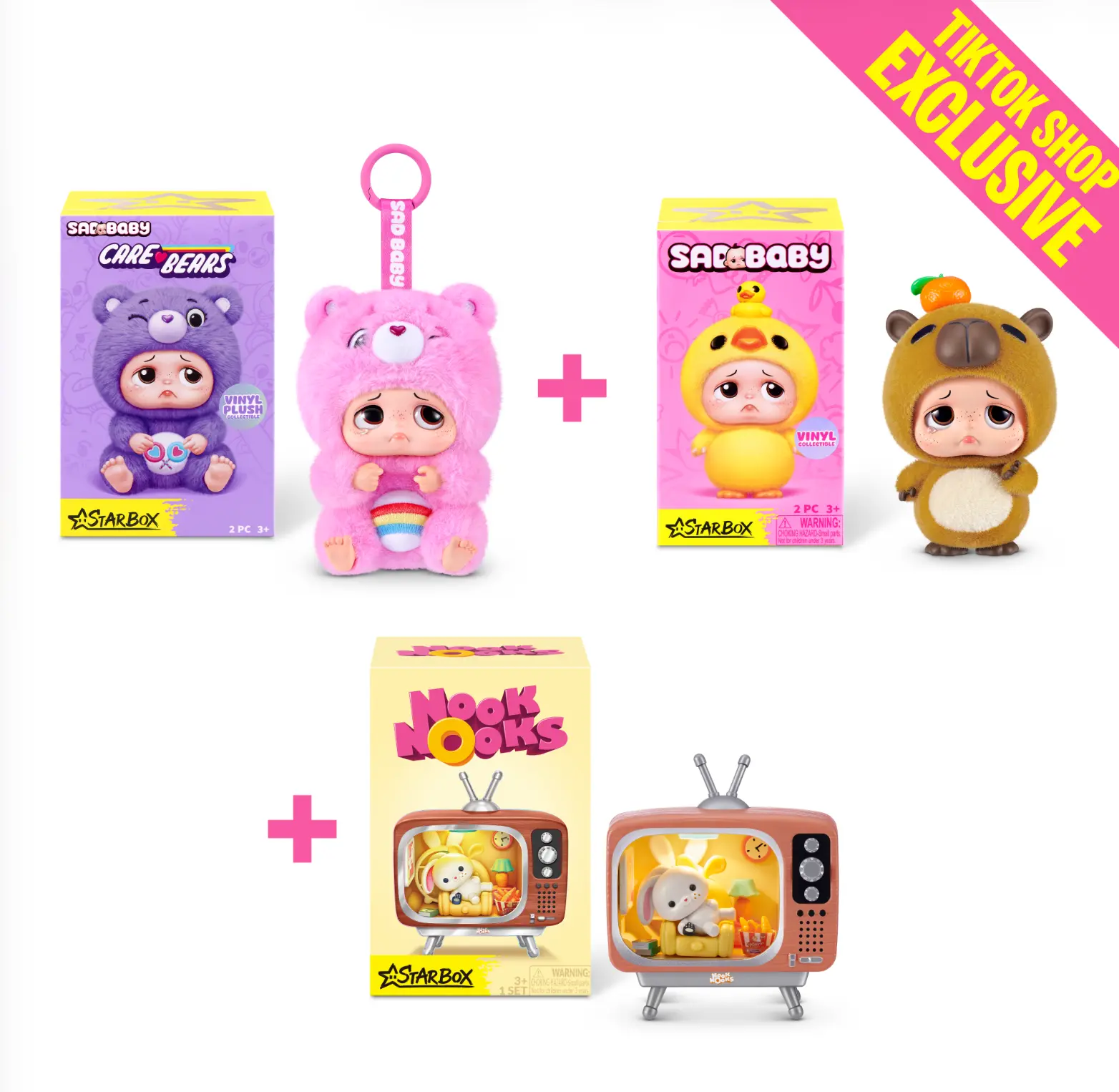 STARBOX TTS EXCLUSIVE BUNDLE - 1x Nook Nooks, 1x Sad Baby Carebear, 1x Sad Baby Animals