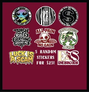 5 PACK RANDOM STICKERS 4x4 Laminated Full Color Sticker