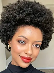 Afro Kinky Curly Wave Human Hair Wig for Women Pixie Cut Wig for Daily Party Use Wig Full Machine Made Wig 150% Density Afro Kinky Wigs