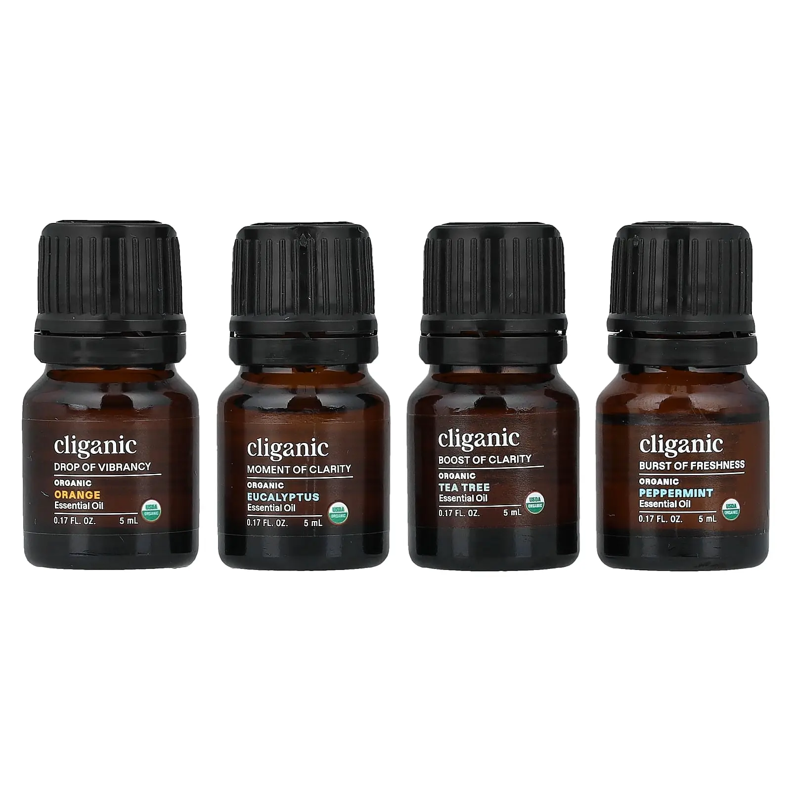 Cliganic The Basics, Essential Oil Aromatherapy Set, 4 Piece Set