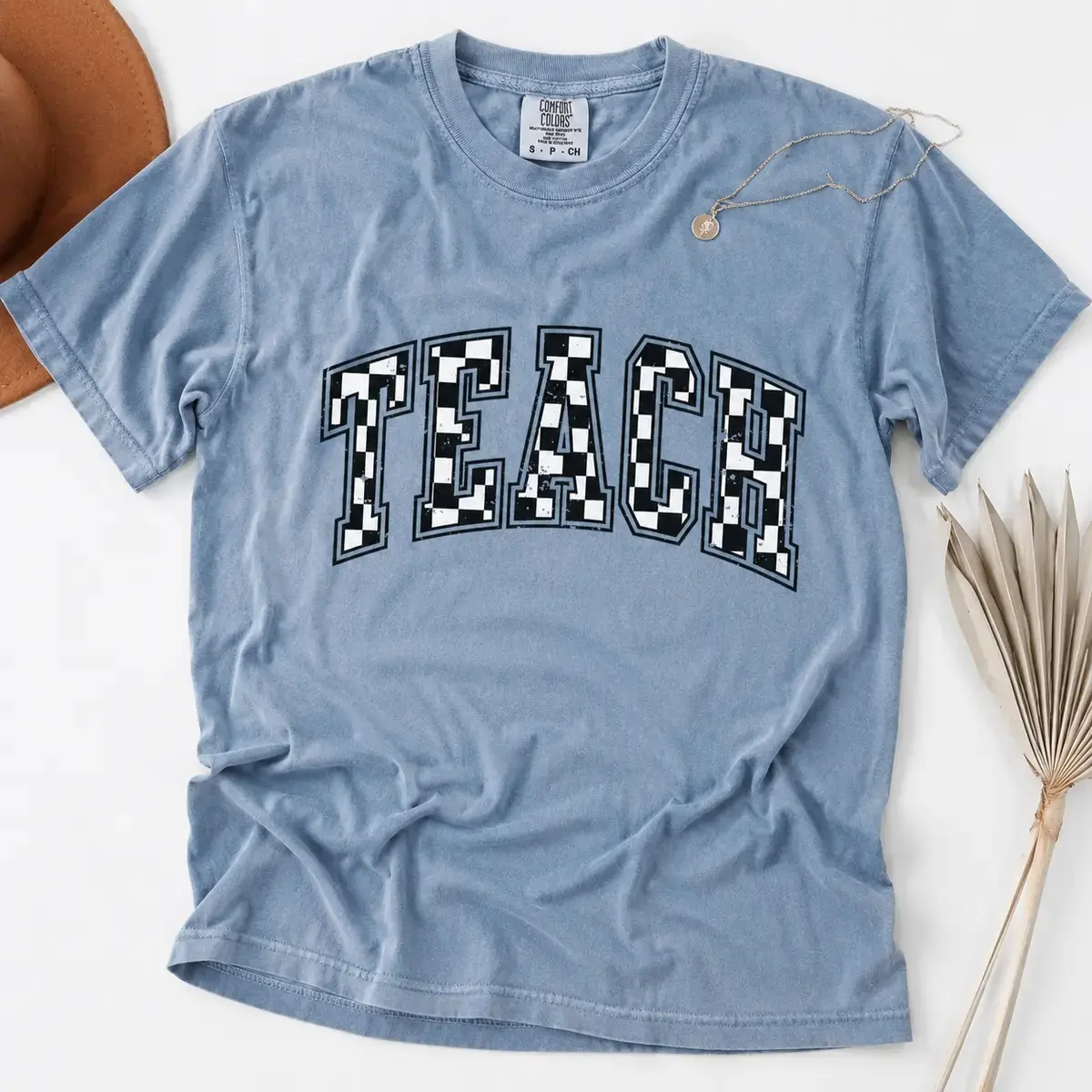Comfort Colors Vintage Checkered Teacher Shirt, Retro Teach Tee, Teacher Appreciation Gift, Graduation Gift, Student Teacher Gift - JACKSON HOAI STORE
