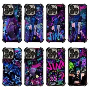 Neon Pattern Graffiti Neonaesthetic League of Legends Jinx Artistic Phone Cases For iPhone 17 Promax Pro Air 16 Plus 15 14 13 12 11 Black TPU Transparent Shockproof Cover Casing Protection Best Gifts For Valentine Christmas Birthday Halloween