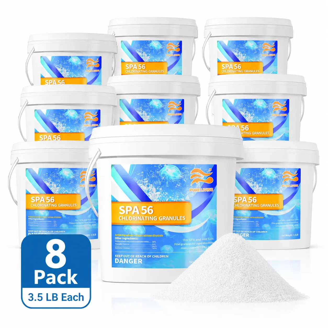 8 Pack Pool Chlorine Granules, 3.5 lbs Each Chlorinating Powder for Swimming Pools, Fast Dissolving Pool Shock Treatment for Above Ground Pools, Hot Tubs & Spas, Bulk Water Clarifier (Total 28.5 lbs)
