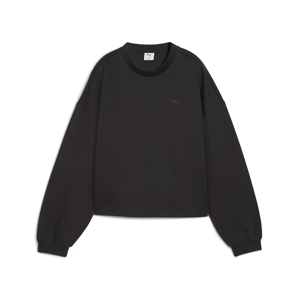 PUMA Womens Wardrobe Essentials Oversized Crew Neck Long Sleeve Sweatshirt Casual - Black