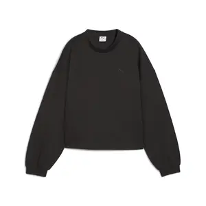 PUMA Womens Wardrobe Essentials Oversized Crew Neck Long Sleeve Sweatshirt Casual - Black