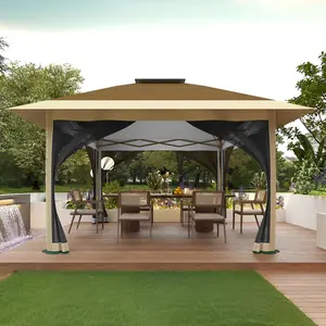 [FLASH SALE] Garvee 12' × 12' Pop Up Gazebo Tent, Double Roof Patio Canopy with Mosquito Netting, Khaki