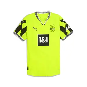 PUMA Mens Bvb Anniversary V-Neck Short Sleeve Replica Jersey Casual - Yellow