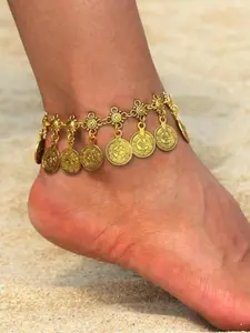 Boho Coin Tassel Anklet, Vintage Gypsy Style Stainless Steel Foot Chain, Tribal Ethnic Design, Plain Pattern Type, Belly Dance Accessory, Elegant Accessory, Perfect for Weddings, Birthdays, Christmas, Boho Style Jewelry