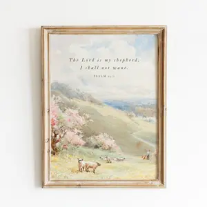 Modern Scripture Poster Psalm 23 Christian Wall Art Vintage Field Landscape Bible Verse Print for Room Decor Encouraging Faith Decor