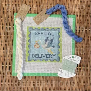 Stork “Special Delivery” Needlepoint Canvas | 13 Mesh | 5.5x5.5in | Baby Design