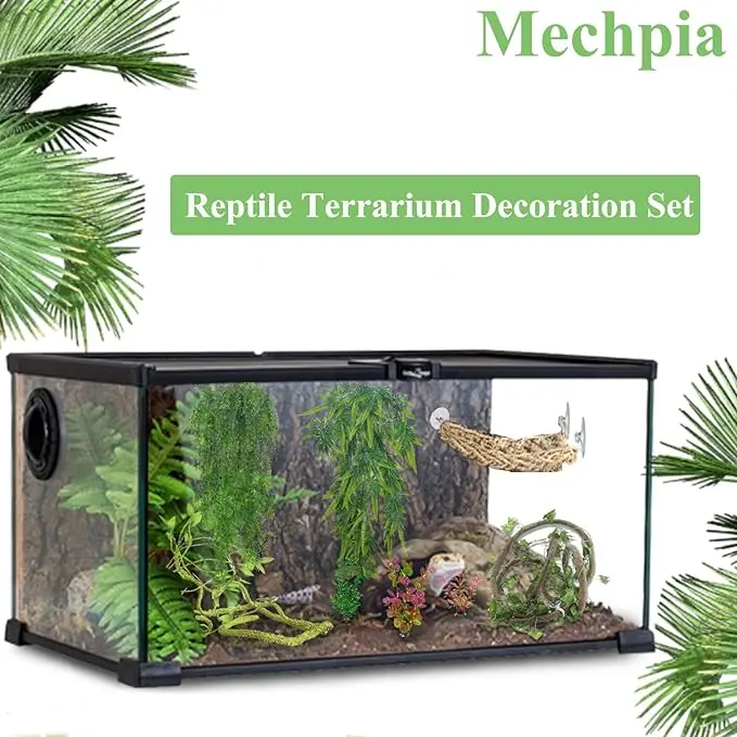 12 Pieces Bearded Dragon Tank Accessories, Reptile Hammock Plants and Vines Terrarium Branch Plants Habitat Decoration for Lizard Gecko Snake Hermit Crab