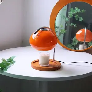 Orange Wax Melt Warmer, INS Retro Glass Table Lamp, Dimmable Ambient Decor for Bedroom