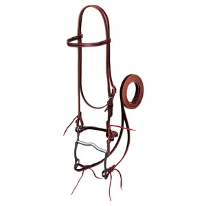 Weaver Leather 5/8" Burgundy Latigo Leather Bridle Set - Includes 5" Curb Bit, 6' Reins & Curb Strap Pony
