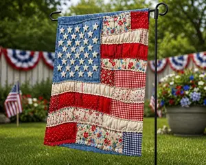 4th Of July Flag, Retro American Flag ,faux Patchwork USA Flag, Patriotic Flag, Fourth Of July Flag, USA Flag