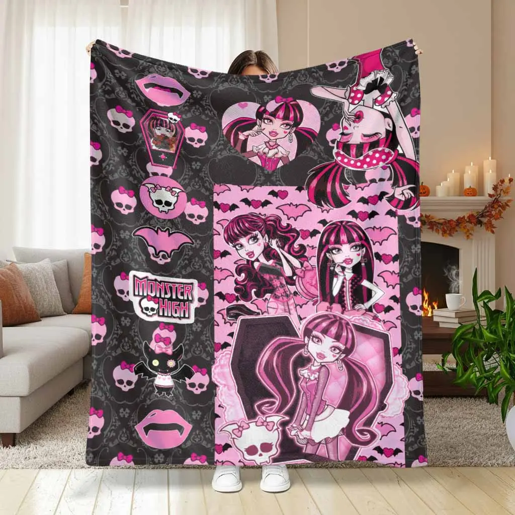 Draculaura Flannel Fleece Blanket Pink Cartoon Character Print Soft Lightweight Fuzzy Warm Plush Throw Cover for Bedroom Living Room Sofa Couch Office Nap Camping Travel Birthday Gifts