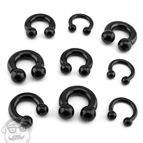 Black PVD Stainless Steel Plain Metal Circular & Curved Barbells - 18g to 00g (5/16" (8mm) to 5/8" (16mm)) Fashion Costume Jewelry Accessory Rings