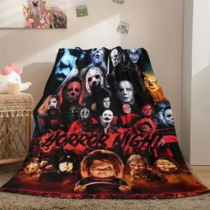 Ultra-Soft Horror Movie Themed Throw Blanket - Perfect for Halloween, Cozy & Warm for All Seasons, Flannel, Ideal for Couch, Bed, Office, and Travel, Lightweight Machine Washable