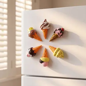 6 Assorted Ice Cream Cone Refrigerator Magnets, Colorful Design, Fun Kitchen Decor Set, Cute Fridge Stickers, Home Decoration, Refrigerator Decorating Magnet