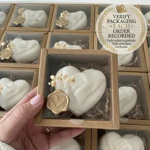 PACK Heart Wedding Candle Handmade Favor with Dried Flowers & Kraft Box Elegant Gift Packaging Decor Decoration