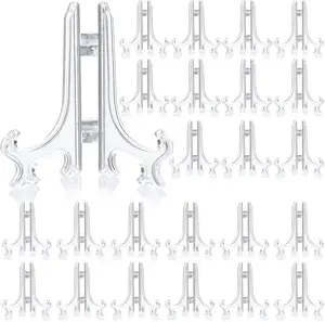 Pack of 48 Mini Easel Stands Plastic Plate Stand Holder Display Picture Easel for Display Picture Frame Collectibles Desktop Weddings Party Home Decoration(3 Inch,Clear)