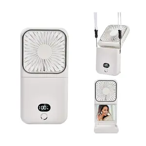 IMOLI Mini fan, Portable fan with makeup mirror, High-speed fan with adjustable five-speed , 2500mAh battery Handheld Fan with power bank fuction, Folding Stand for Desktop, Suitable for outdoor/ office/ Travel/ summer, Perfect Gifts for women/ girl