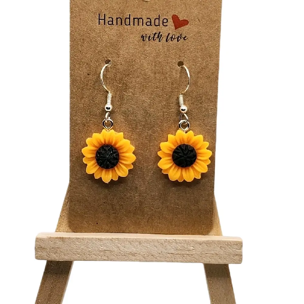 Women's Artisanal Handmade High-Quality Resin Sunflower Earrings - Ear Hook Design, Lightweight Comfortable, Aesthetic Earrings, Fashionable Accessories, Handmade Craftsmanship