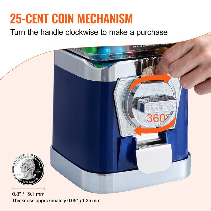VEVOR 17/21/ 25inch H Gum Ball Machine Vending Machine Coin Bank Retro Candy Dispenser PC Blue/Yellow/Red
