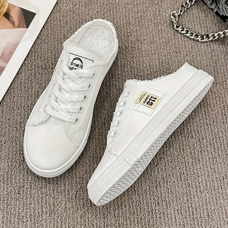 Women's Lightweight Slip-On Flat Shoes - Ventilated, Breathable, Backless, No Heel Design - Comfortable Sneakers for Casual Outdoor Sports & Outdoor Activities