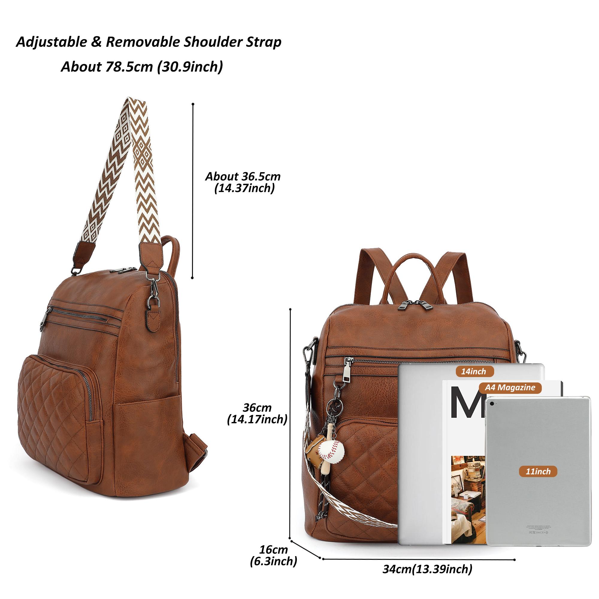 TANTOMI Women's Vintage Brown PU Leather Anti-Theft Quilted Backpack Purse with Detachable Wide Strap, Baseball Charm & Fashion Travel Shoulder Bag Functionality