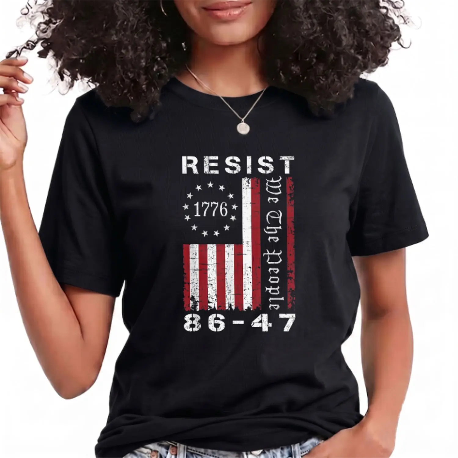 Resist 8647 86 47 Protest We The People Flag Save Democracy Summer Casual Shortsleeve Cotton T-Shirt