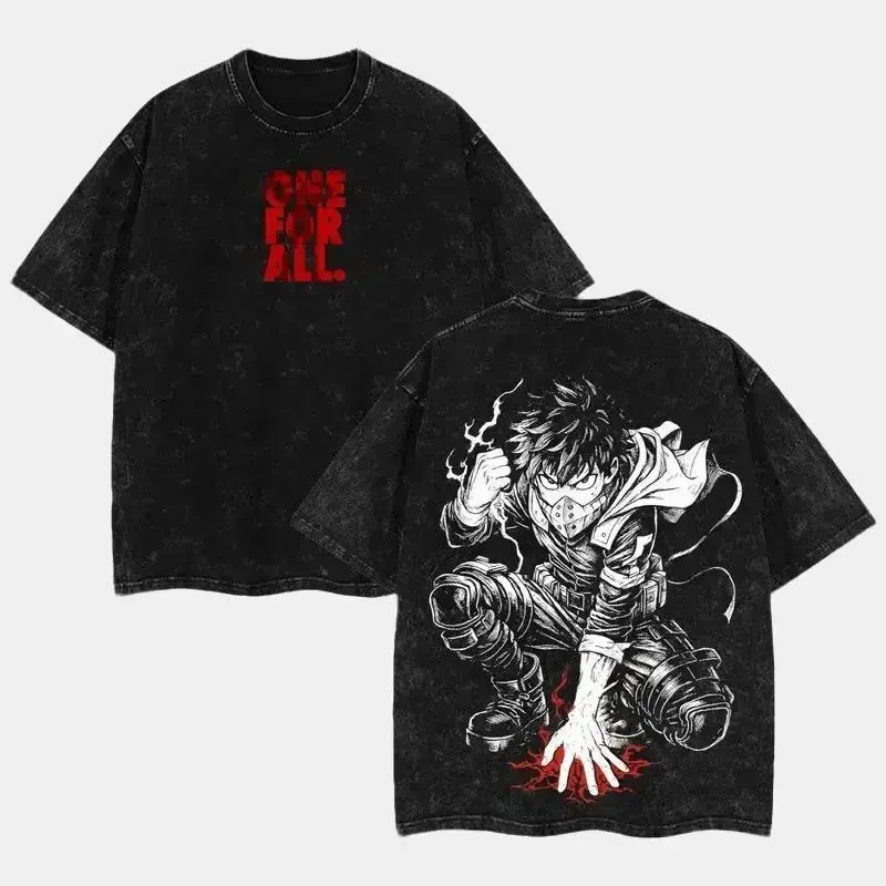 Izuku Midoriya - Deku My Hero Academia T-Shirt, Anime Streetwear Graphic Tee, One For All Washed Cotton Shirt, Hero Costume Battle Pose, Manga Gift for Fans