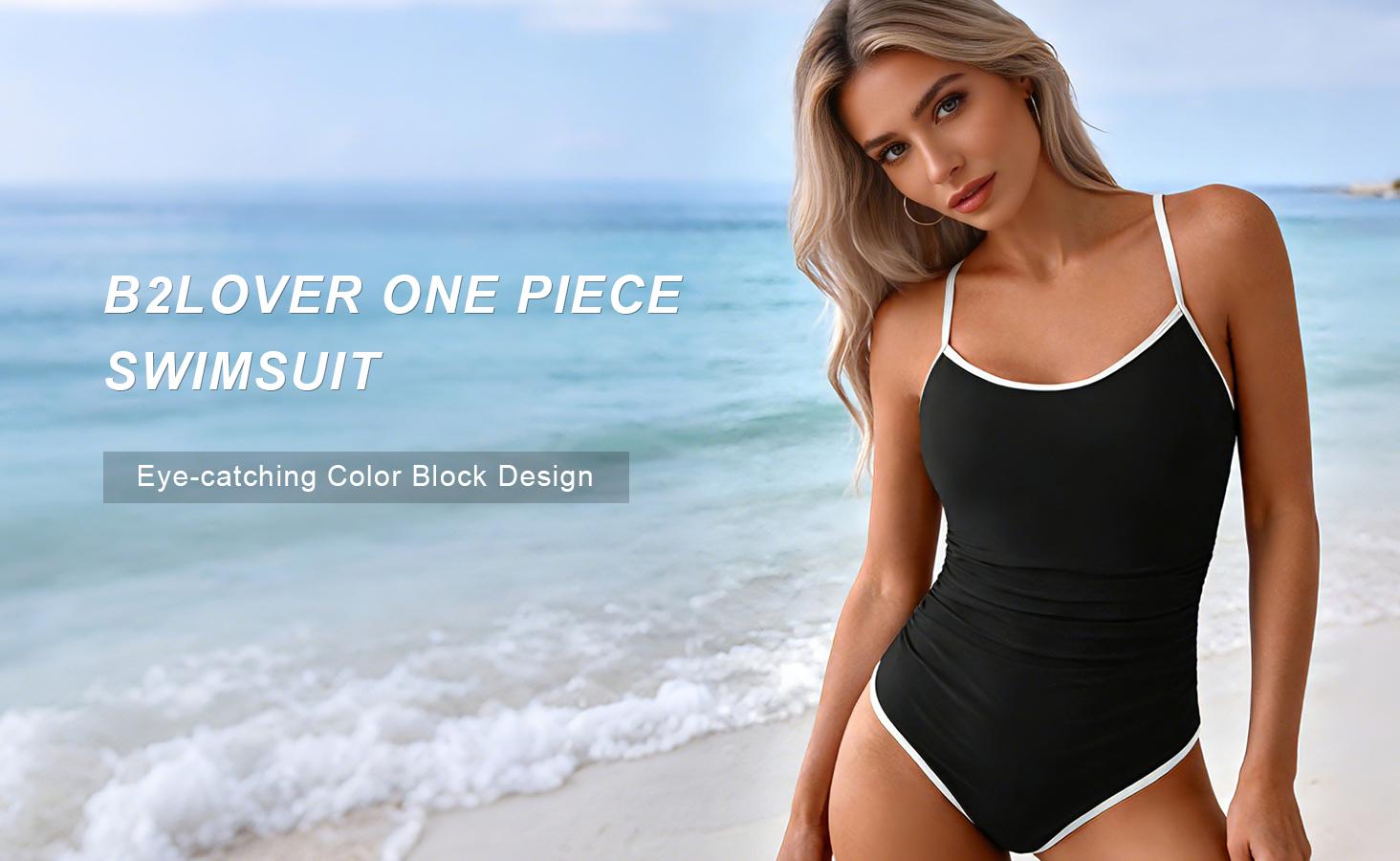B2LOVER Women's One Piece Swimsuit Tummy Control Slimming Bathing Suit Color Block Spaghetti Strap 1 Piece Swim Suit Swimwear B2LOVER Women's One Piece Swimsuit Tummy Control Slimming Bathing Suit Color Block Spaghetti Strap 1 Piece Swim Suit Swimwear